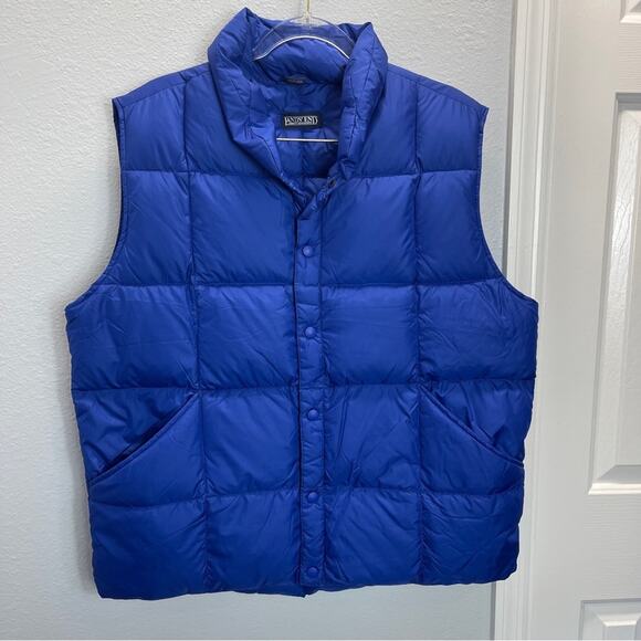 Lands' End Mens Goose Down Square Quilted Snap Puffer Vest Blue - Picture 2 of 10